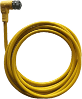 Right Angle Male 12mm (M12), 4 Pos 22AWG Cable with Yellow PVC Jacket, Other End Terminates in Flying Leads